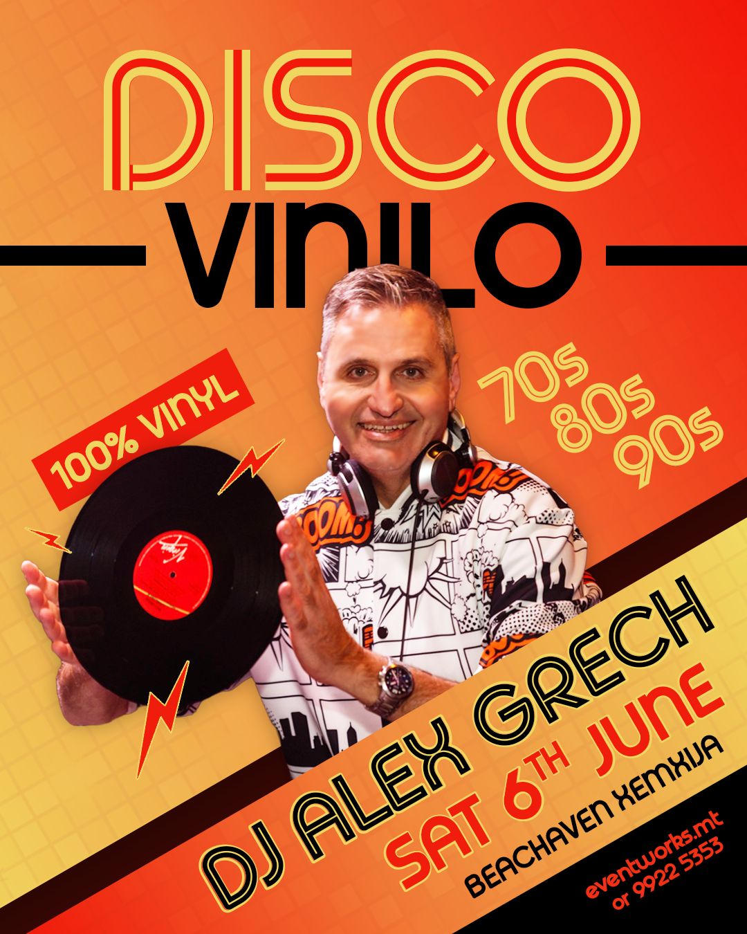 Disco Vinilo - Saturday 6th June at Beachaven Xemxija